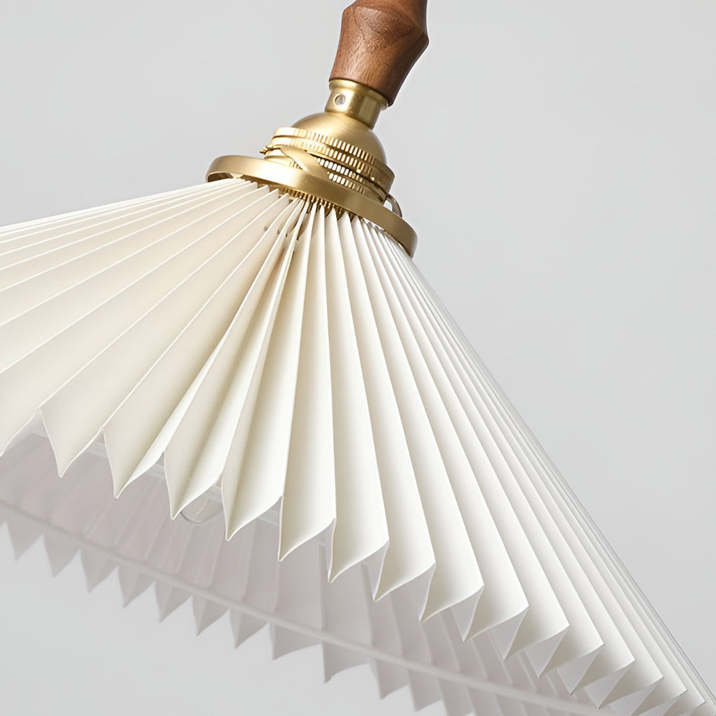 Nordic Pleated Pendant Light with Walnut Wood and Copper Accent