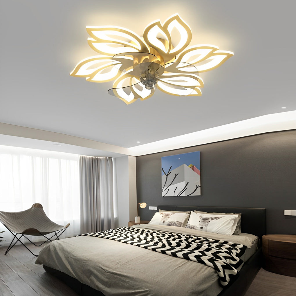 Modern Flower LED Ceiling Fan Light with Stepless Dimming