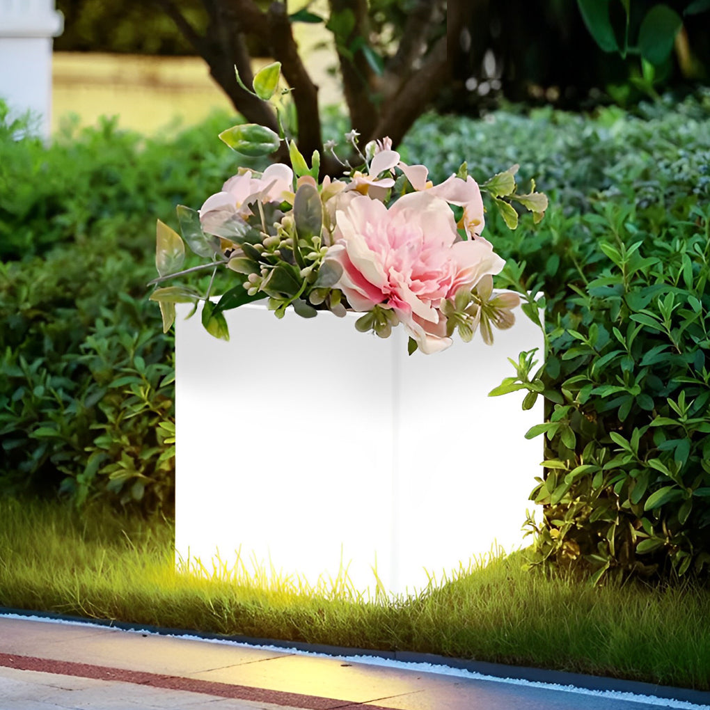 Square Solar LED Illuminated Planter - Waterproof Outdoor