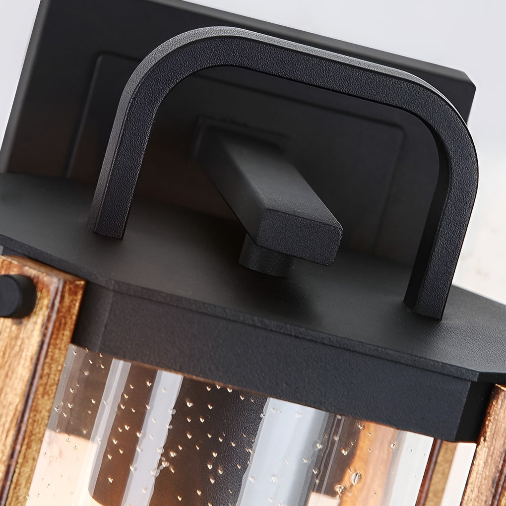 Industrial Lantern Glass Outdoor Wall Sconce – Black Aluminum