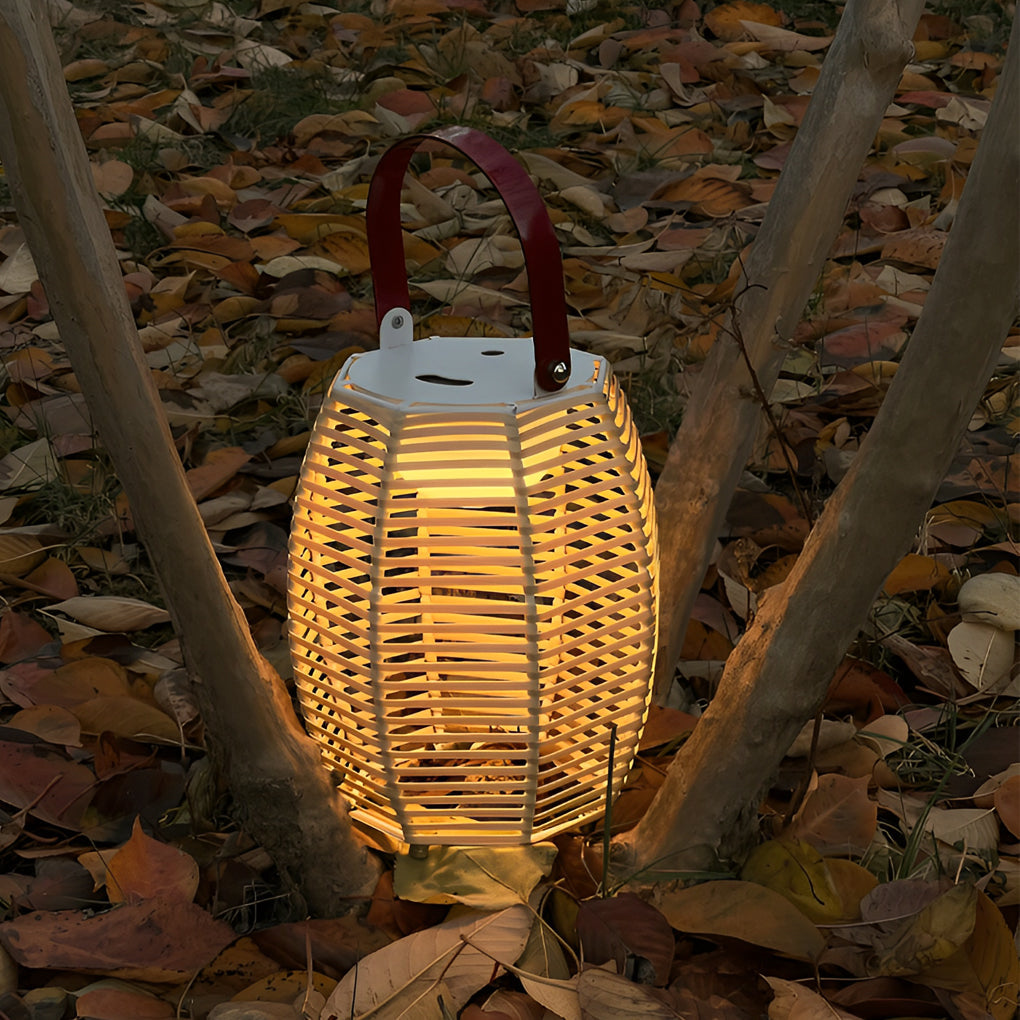 Portable Rattan Solar Lantern Waterproof LED Outdoor Floor Lamp