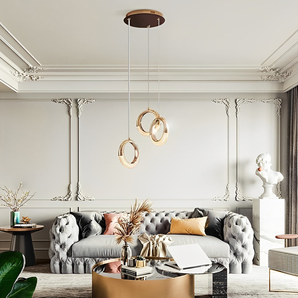 Modern Ring Pendant Light LED Electroplated Metal Hanging Lamp
