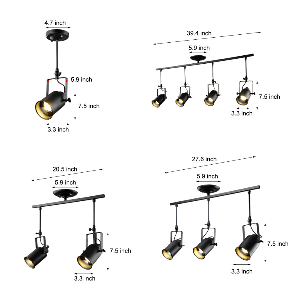 Adjustable Industrial Spotlight - Black Iron LED Directional Ceiling
