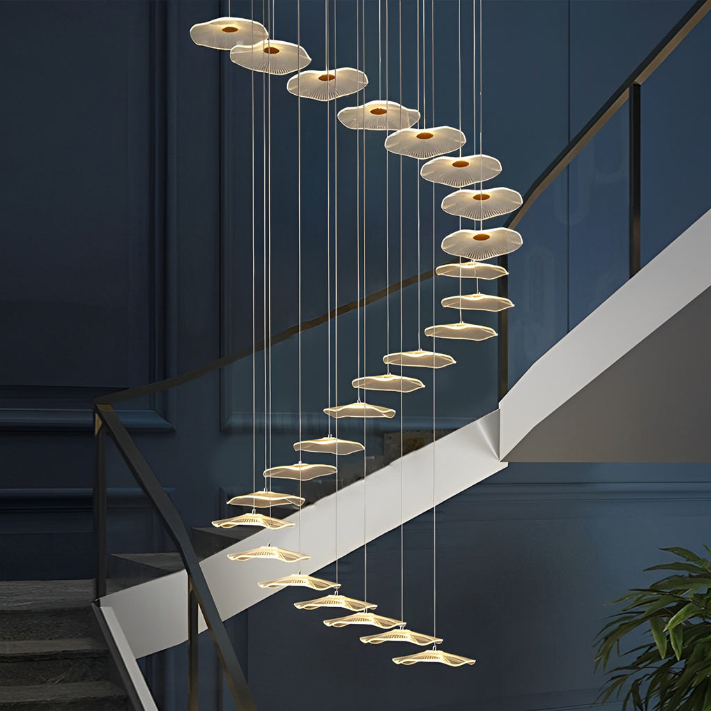 Acrylic Lotus Leaf LED Staircase Chandelier - Modern Long Drop