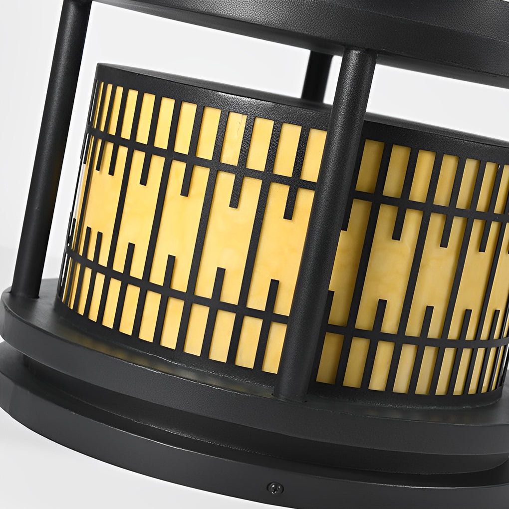 Modern Solar Fence Post Light with Retro Pattern - Waterproof LED