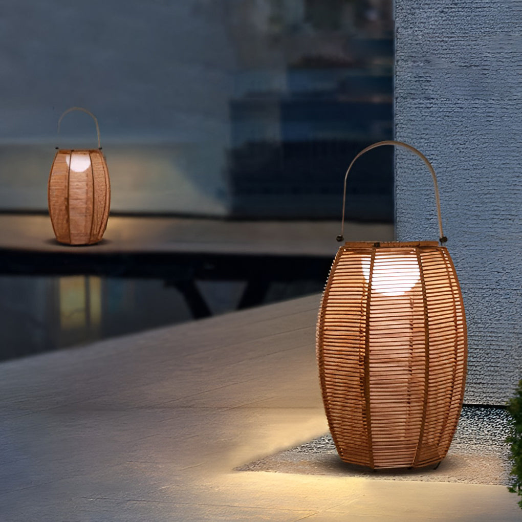 Solar Rattan Lantern Outdoor Floor Lamp with Motion Sensor IP65
