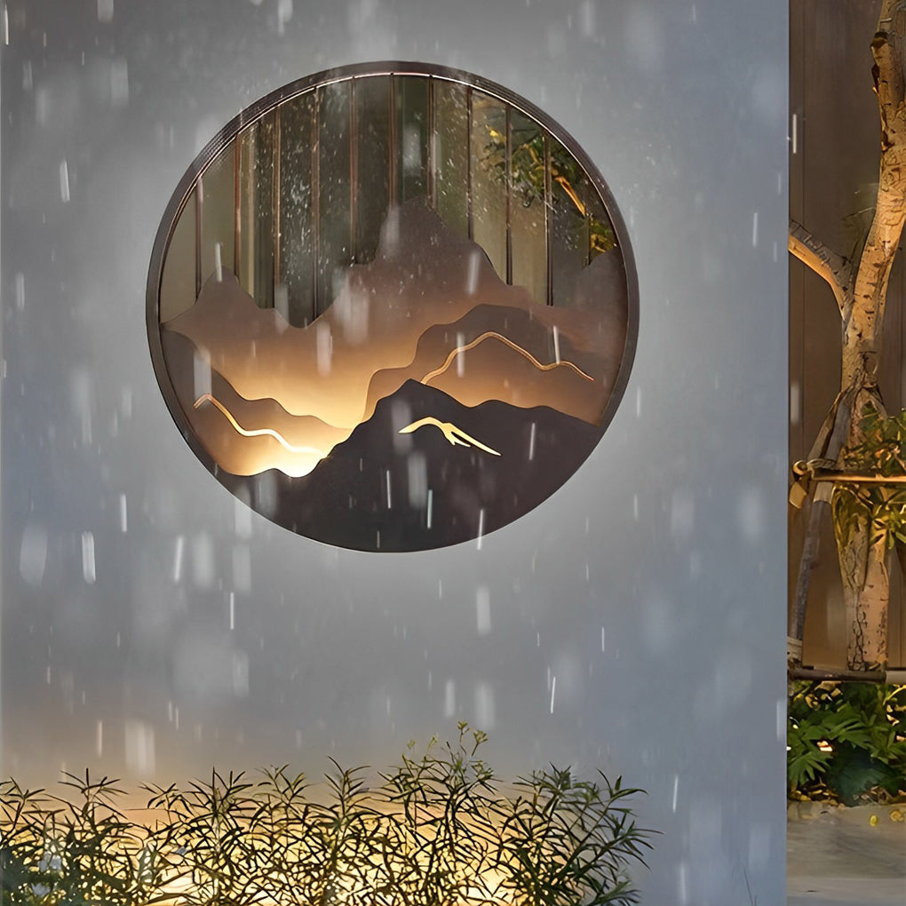 Mountain Scenery LED Outdoor Wall Sconce - Modern Waterproof Iron