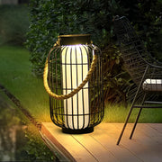 Solar Outdoor Lantern with Hemp Rope Handle - Waterproof LED Light
