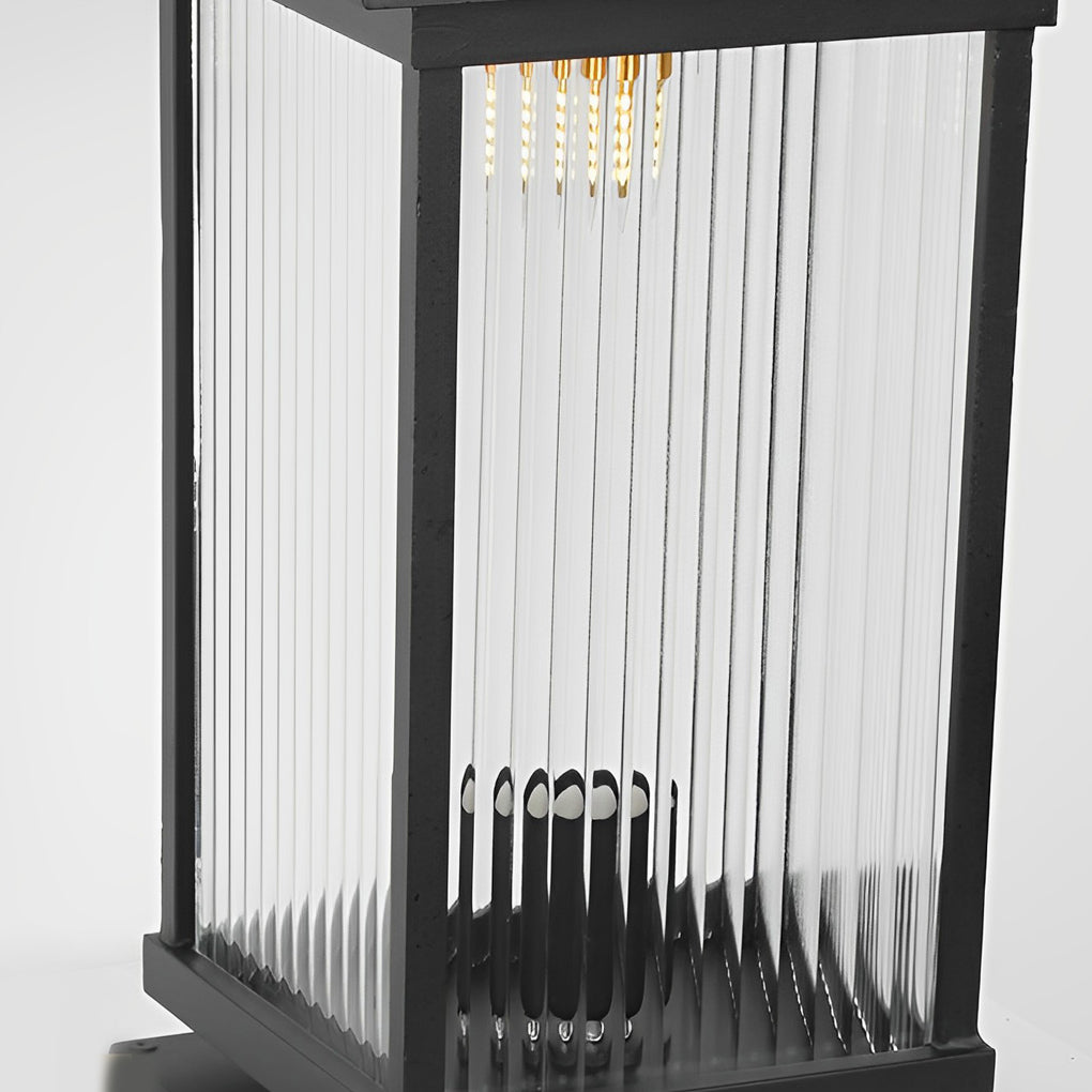 Modern Glass Solar Fence Post Light - Matte Black Aluminum Outdoor
