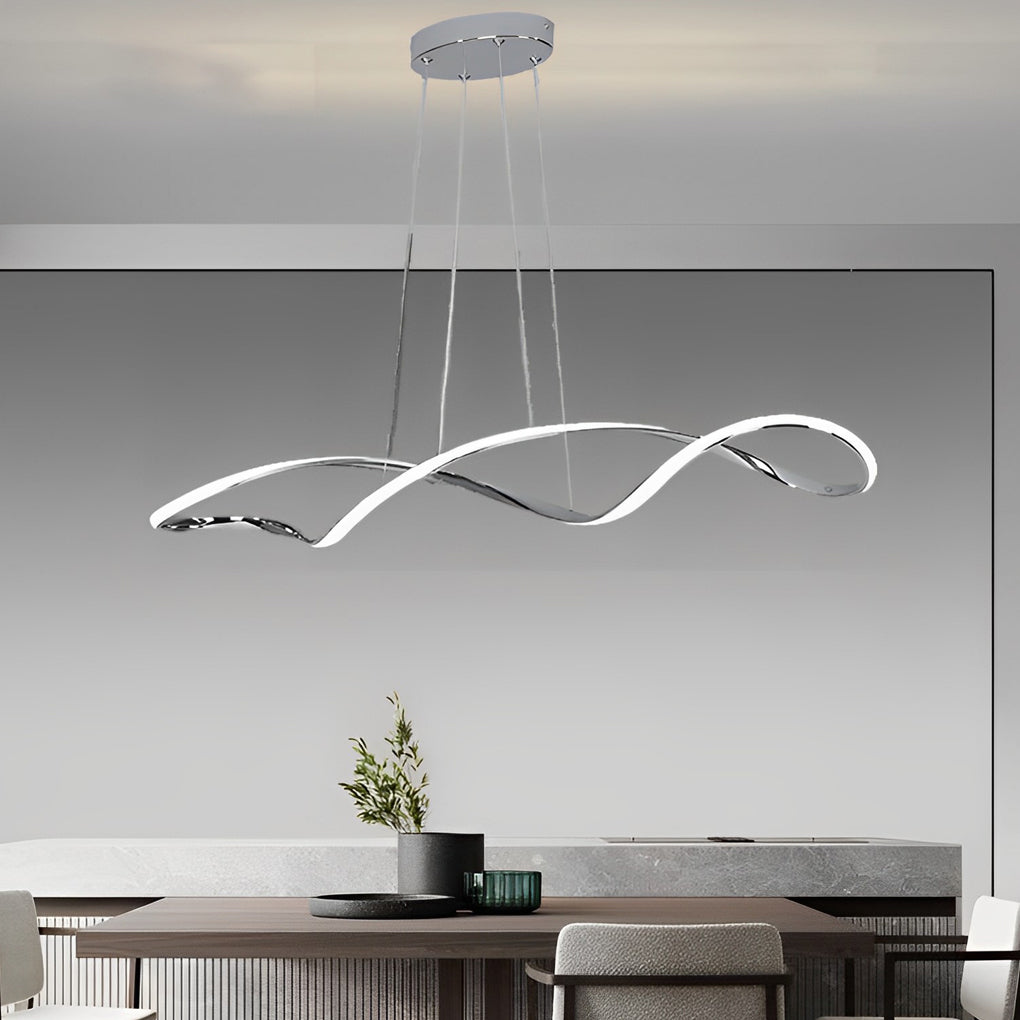 Modern Wave Pendant Light with Stepless Dimming & Remote Control