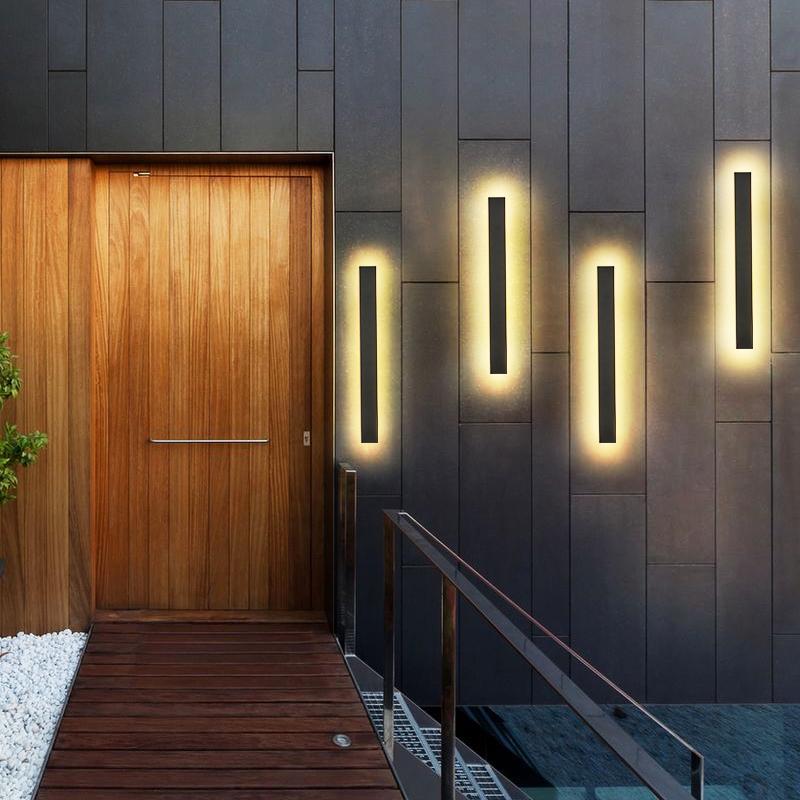 Waterproof Linear LED Outdoor Wall Light Black Metal Porch Lamp