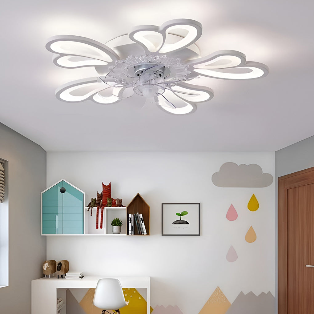 Modern Flower Ceiling Fan with LED Light & 3-Step Dimming