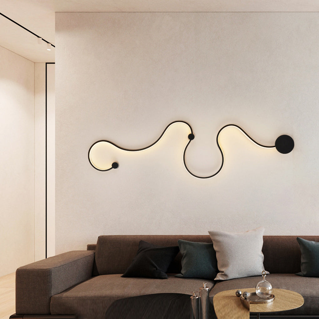 Curved Linear LED Wall Sconce - Modern Black Metal Wall Light