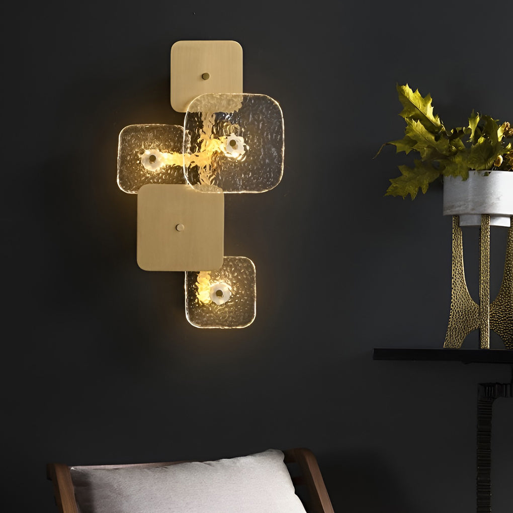 Modern Rounded Square Glass Copper LED Wall Sconce