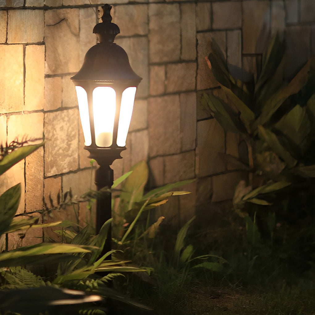 Black Aluminum Outdoor Pathway Lamp Post with Glass Shade