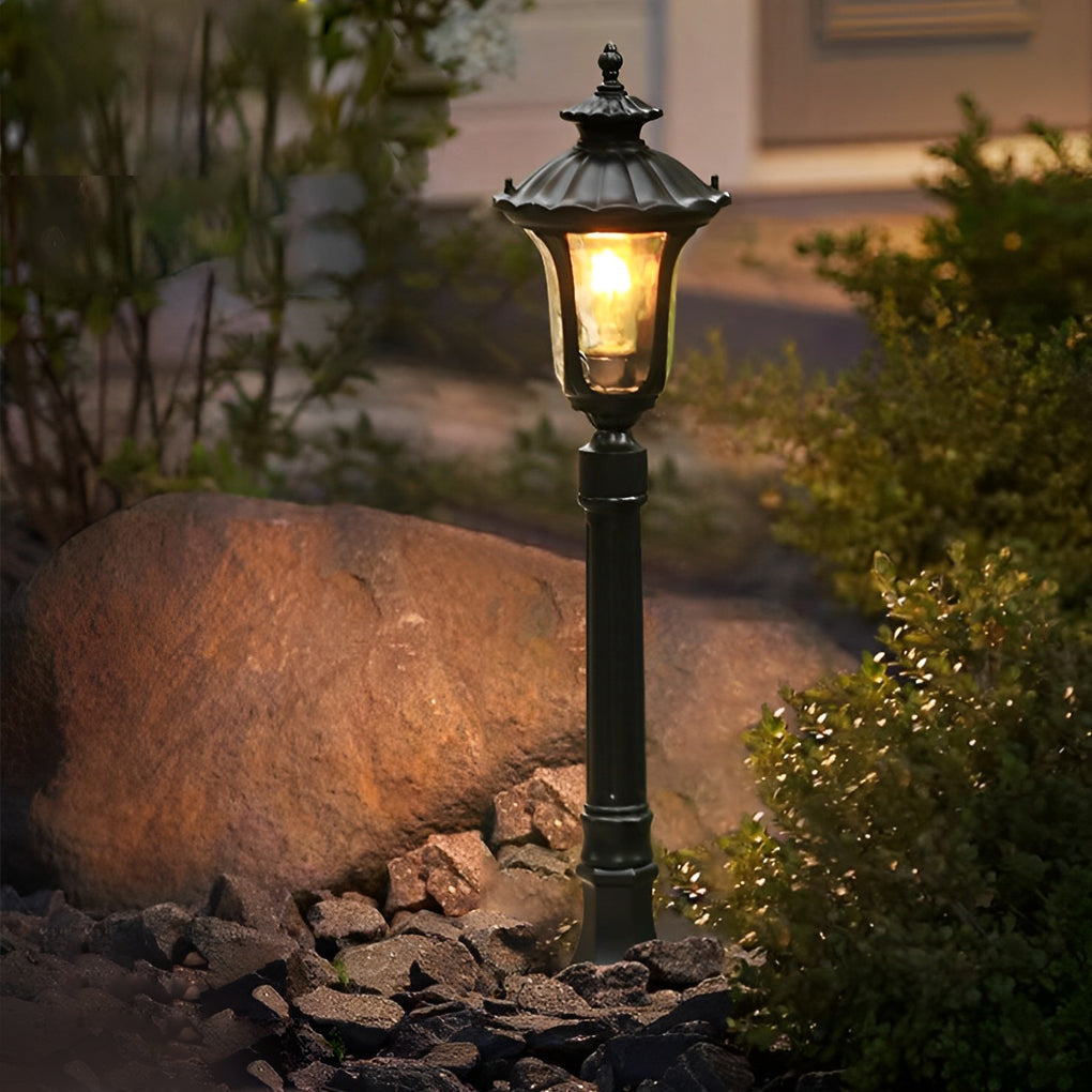 Vintage Black Outdoor Lawn Post Light with Water Glass Lens