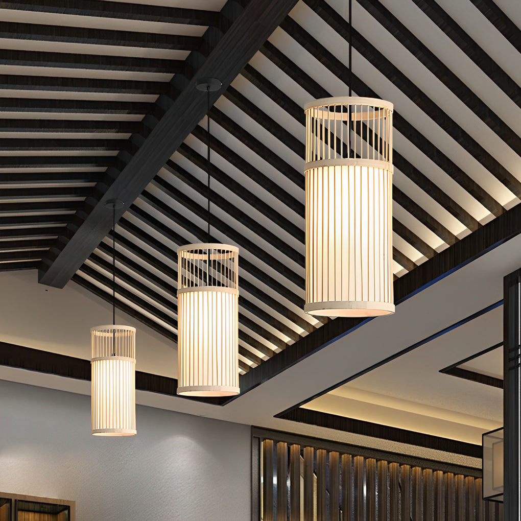 Hand-Woven Bamboo Pendant Light – Modern Farmhouse LED Ceiling Lamp