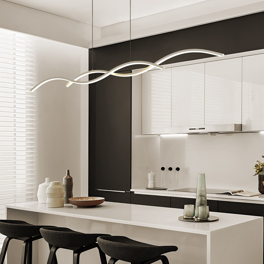 Modern Wave Pendant Light - Aluminum LED Dining Room Chandelier