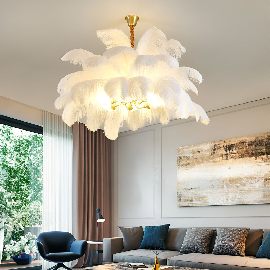 Feather Flush Mount Chandelier Modern Copper Ceiling Light 39"