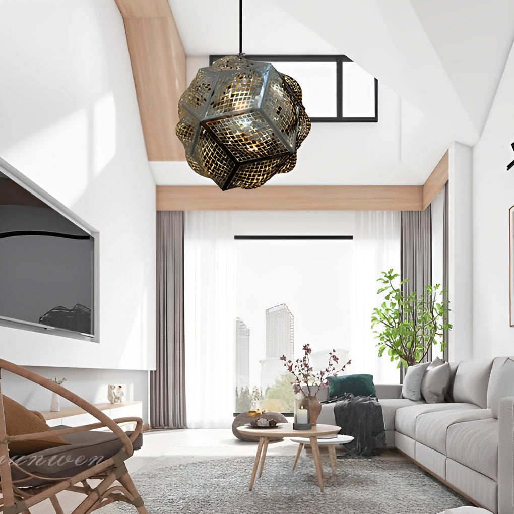 3D Geometric Stainless Steel Pendant Light - Modern Spherical Design