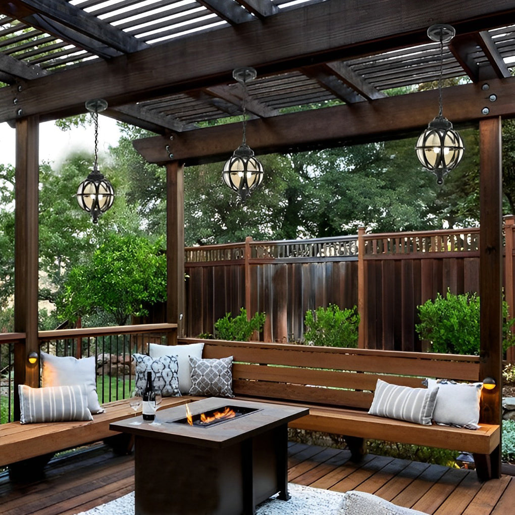 Retro Aluminum Glass Ball Pendant Outdoor Ceiling Light
