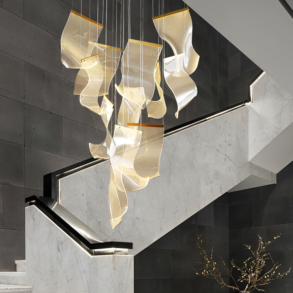 Modern Acrylic Curl Chandelier with Stepless Dimming LED