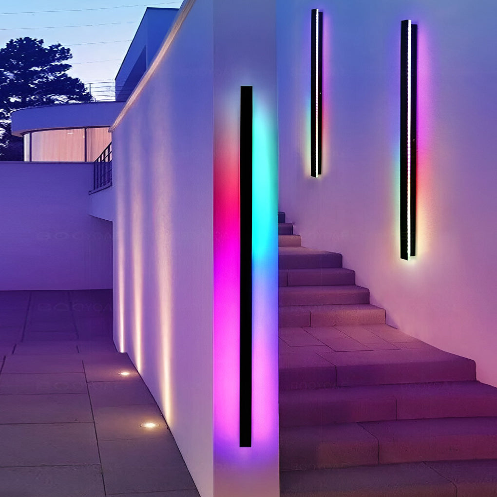 RGB Linear LED Wall Light Waterproof Outdoor Black Metal Fixture