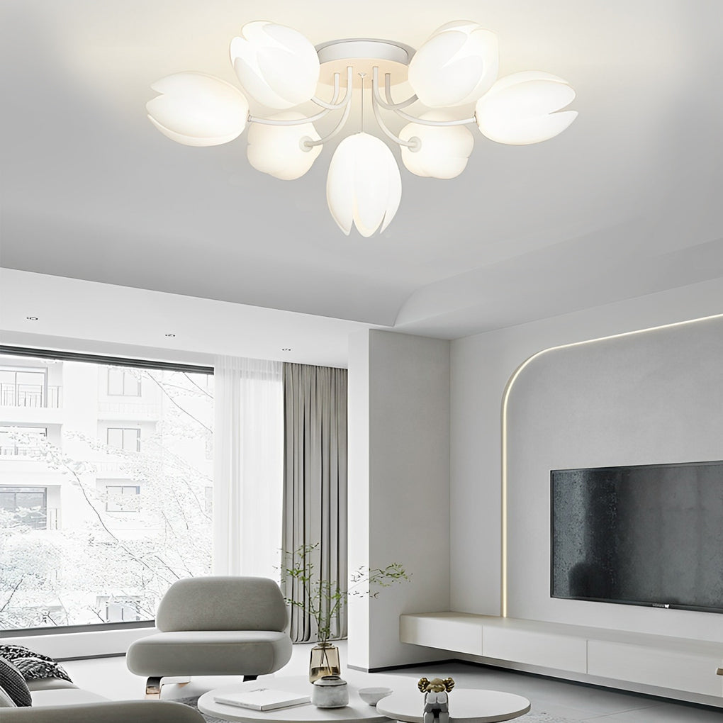 White Tulip Flower Chandelier Modern Minimalist Ceiling Light