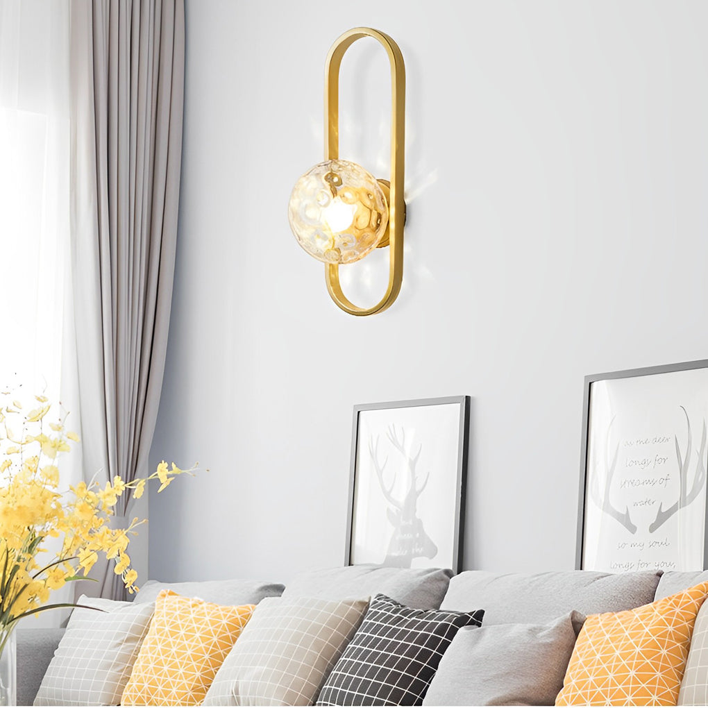 Modern Glass Shade Wall Sconce – Elliptical Iron Frame Design