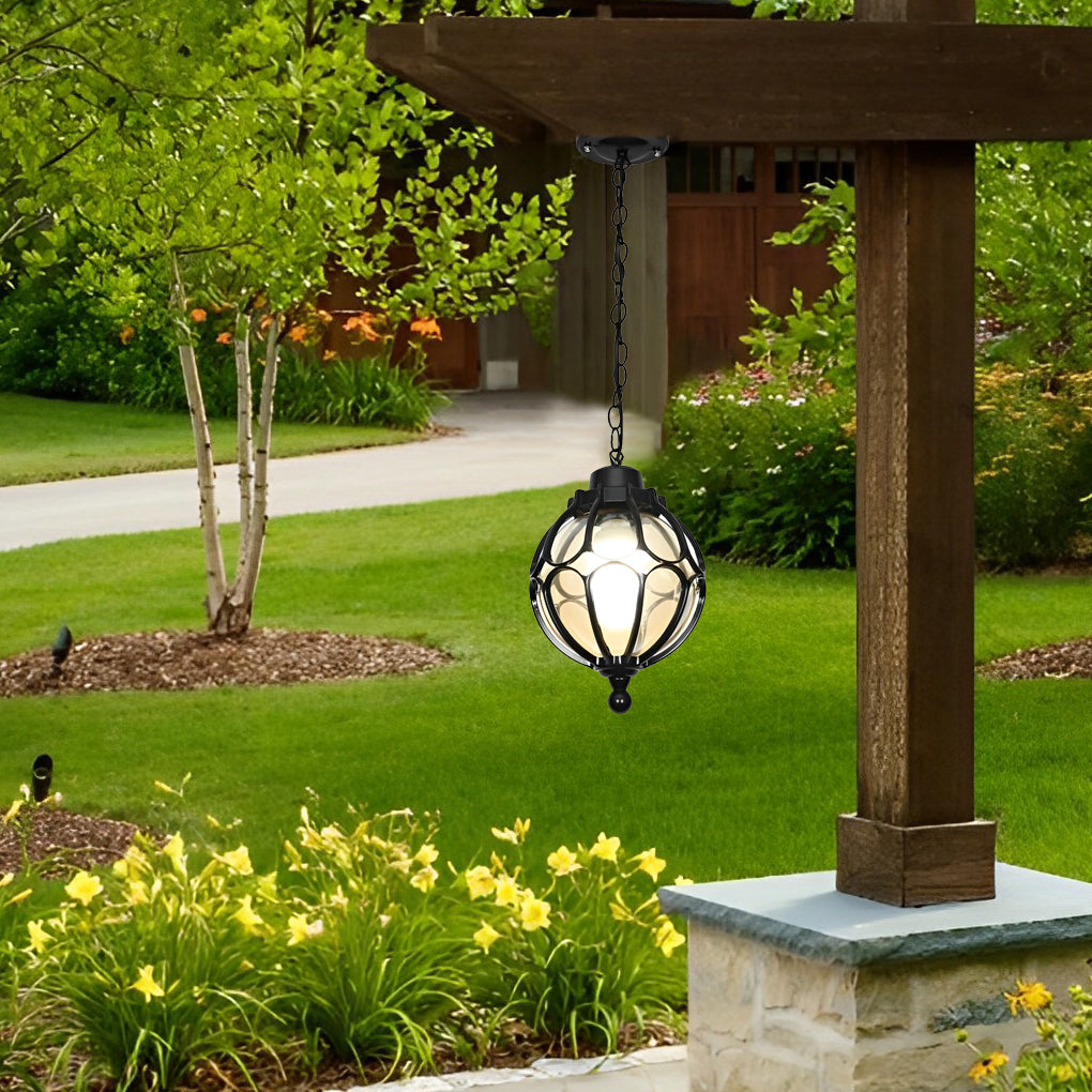 Glass Ball Outdoor Pendant Light | Waterproof Aluminum Chandelier