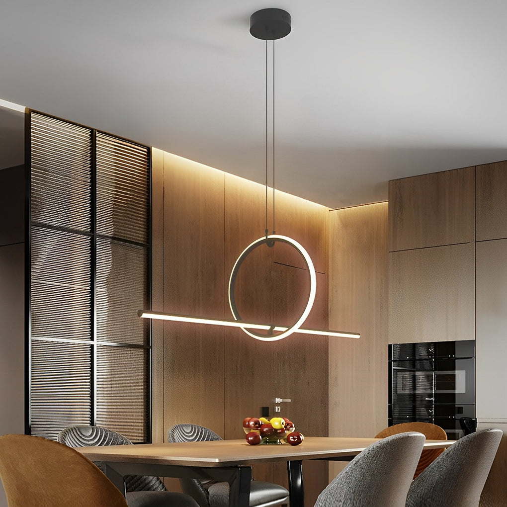 Modern Linear Ring LED Pendant Light with 3-Step Dimming - Black