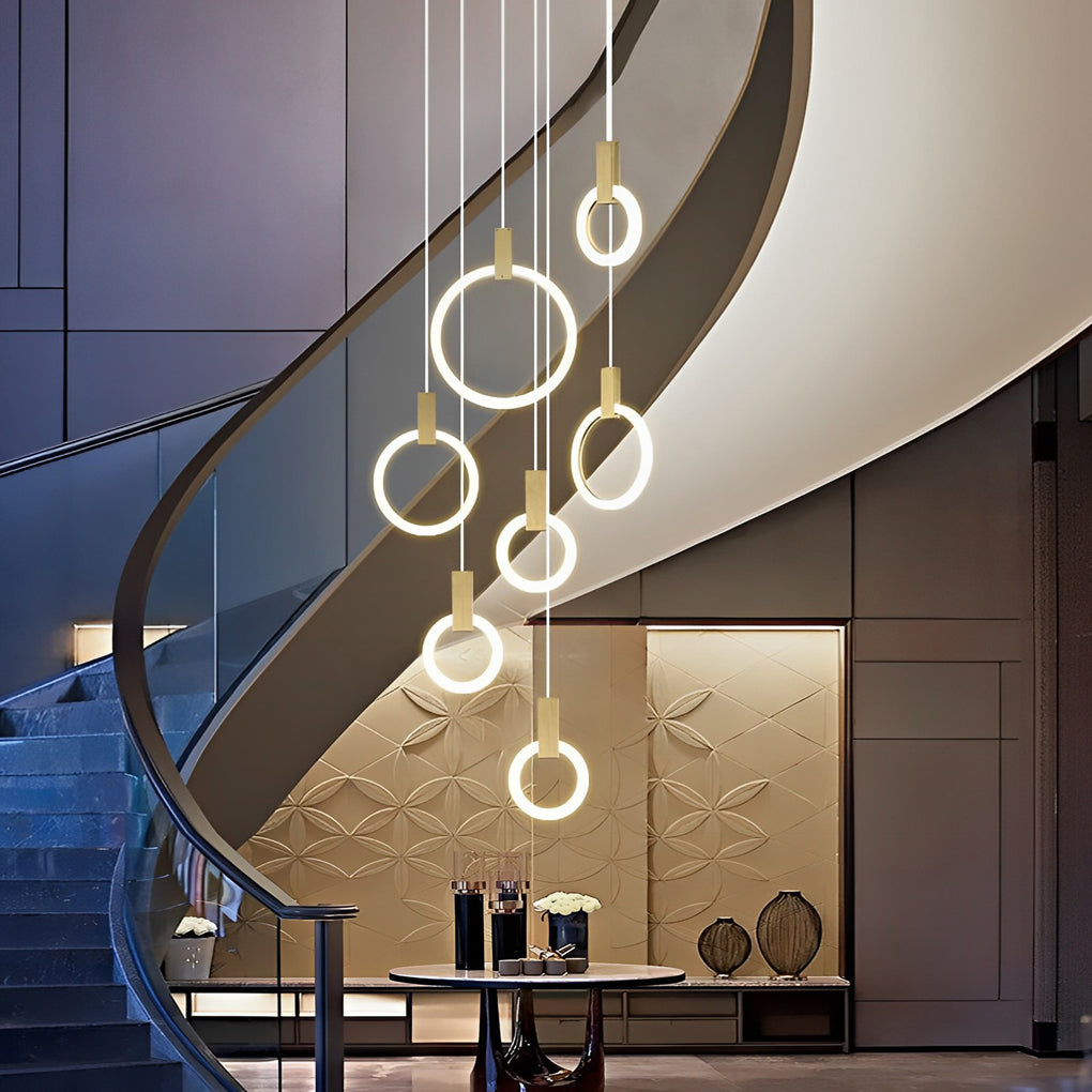 Modern Ring Staircase Chandelier with Stepless Dimming LED