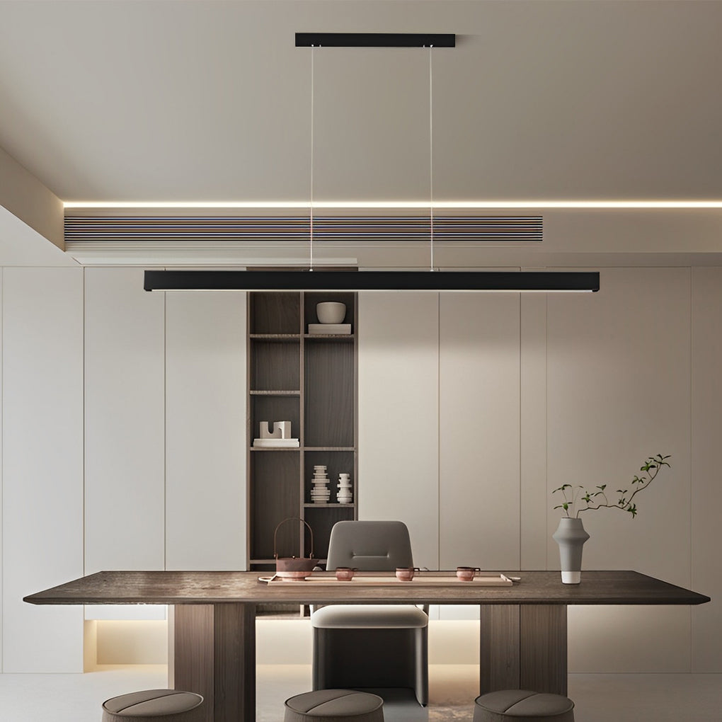 Modern Linear LED Pendant Light - Black Aluminum Dimmable Strip