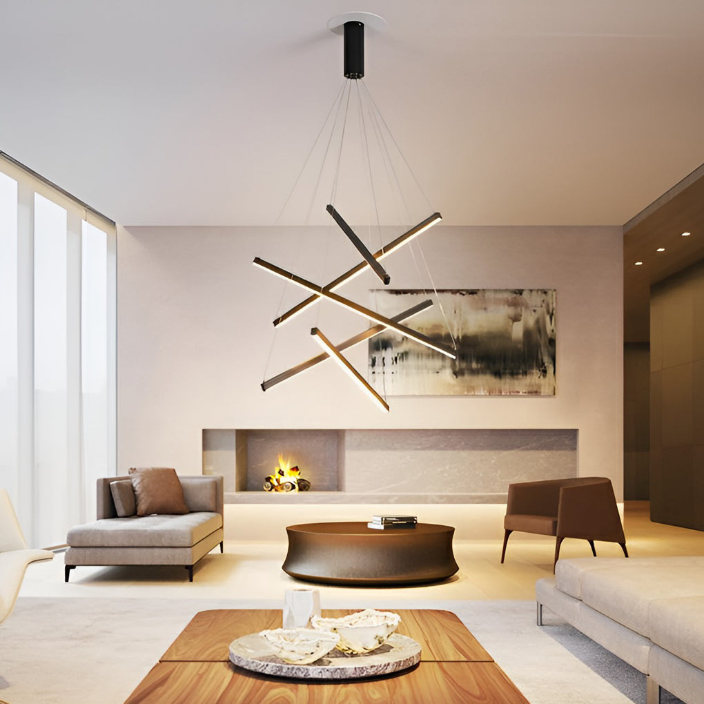 Modern Black Linear LED Chandelier with Stepless Dimming & Remote
