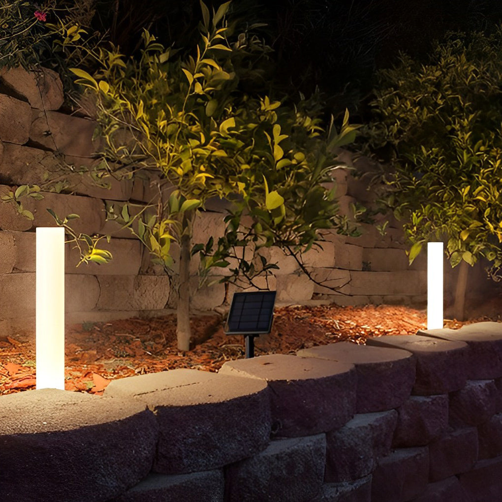Modern Solar Lawn Light Cylindrical White Waterproof Post Lamp