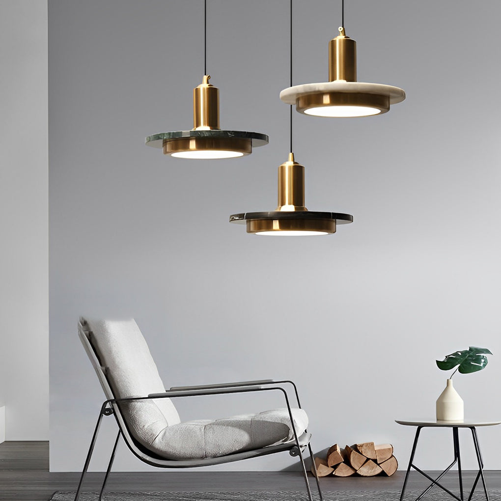 Modern Flying Saucer Pendant Light with LED, Iron & Marble Accent