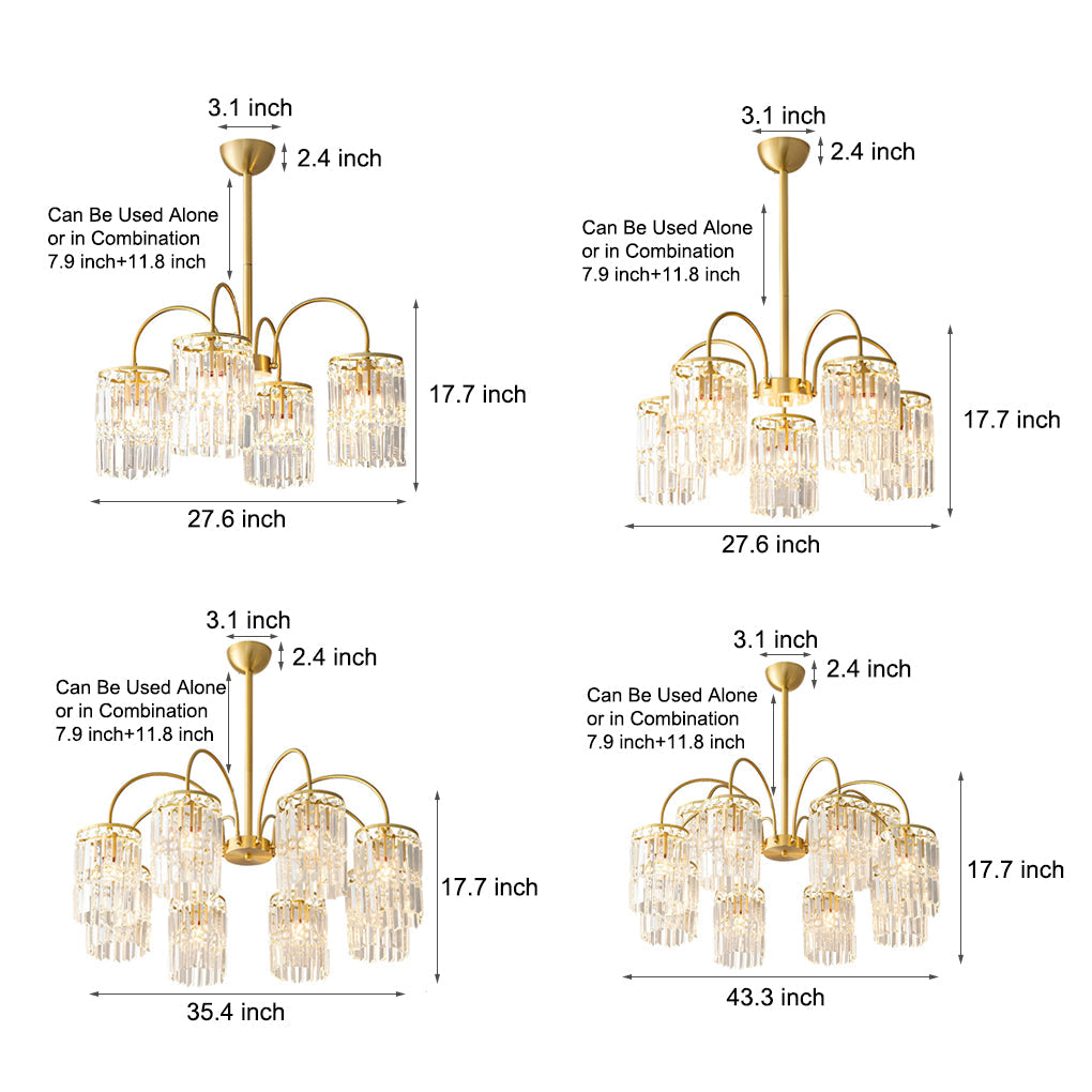 Crystal Shade Post-Modern Chandelier with Curved Arms - Gold Finish