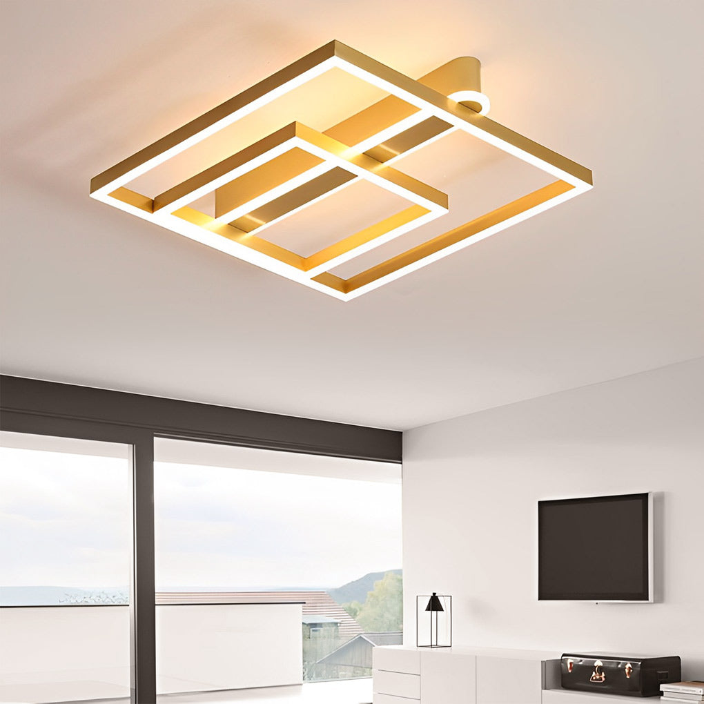 Modern Double Frame Semi Flush Ceiling Light - Aluminum & Acrylic