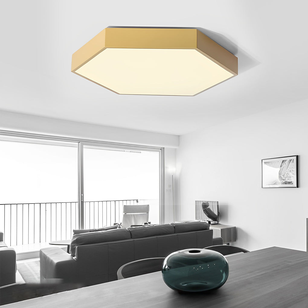 Geometric Hexagon LED Flush Mount Ceiling Light – Modern Dimmable