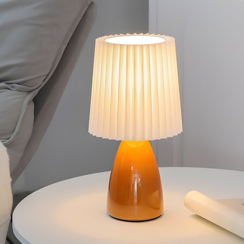 Pleated Shade Glass Table Lamp with 3-Step Dimming