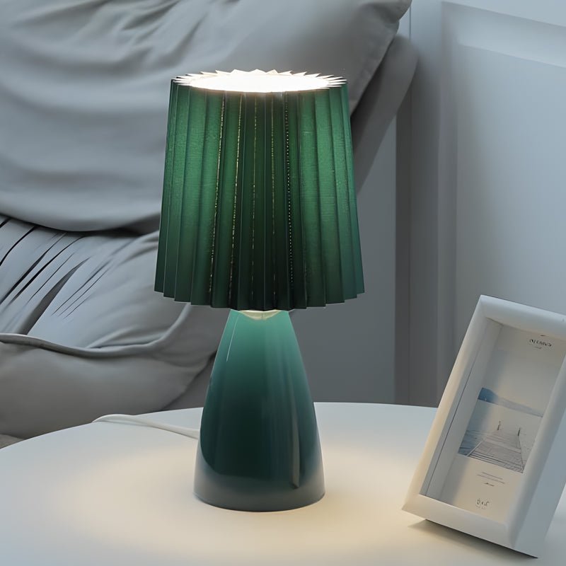 Pleated Shade Glass Table Lamp with 3-Step Dimming