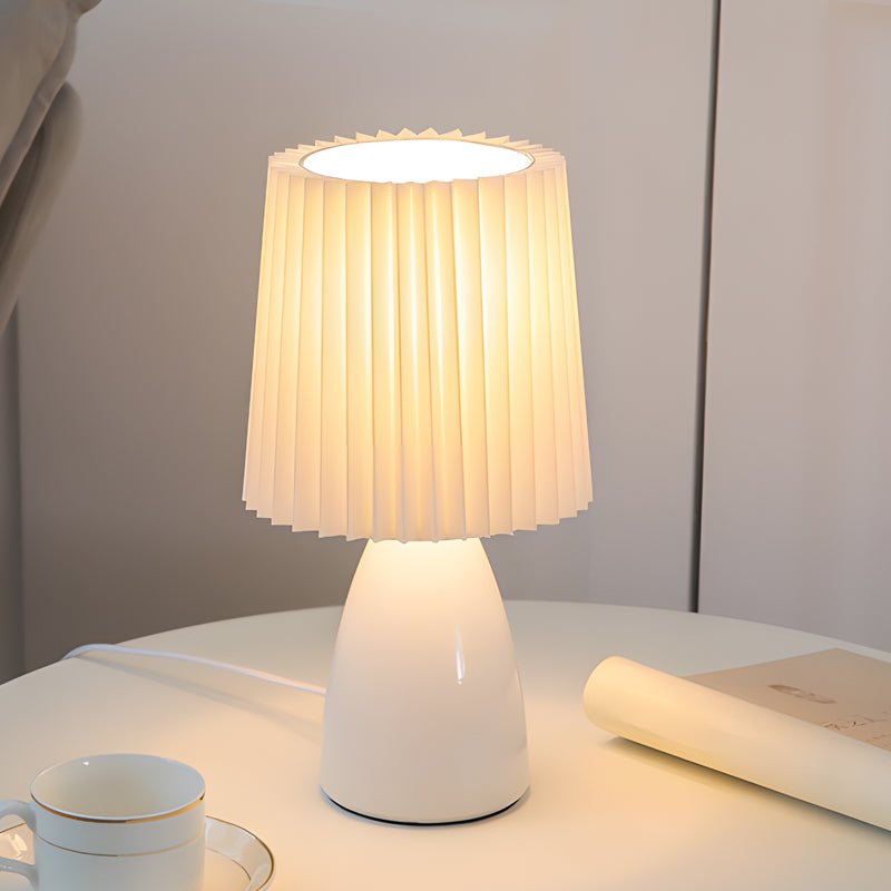Pleated Shade Glass Table Lamp with 3-Step Dimming