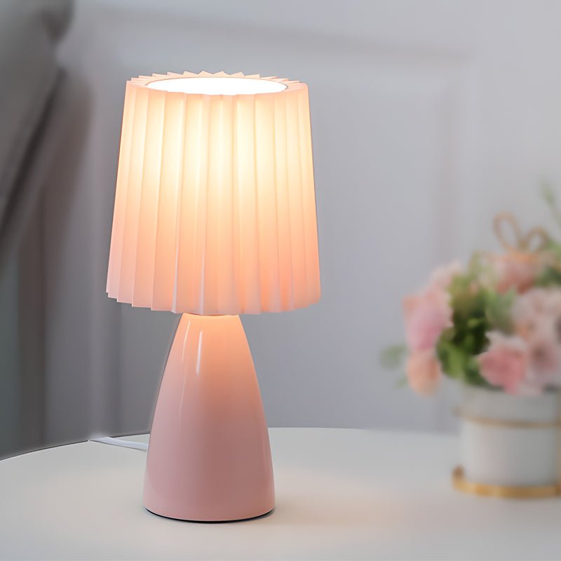Pleated Shade Glass Table Lamp with 3-Step Dimming