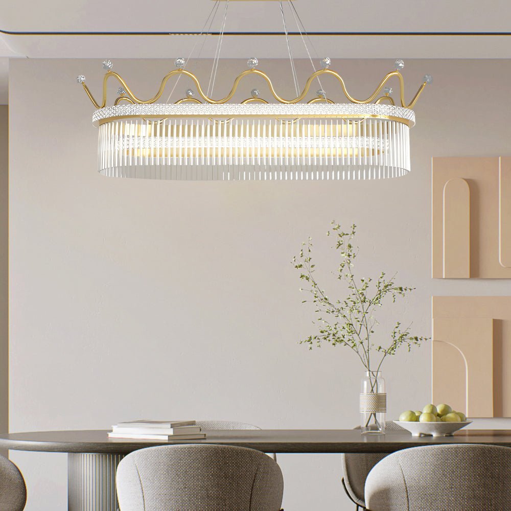 Oval Crystal Chandelier Modern Gold Pendant Light 3-Step Dimming