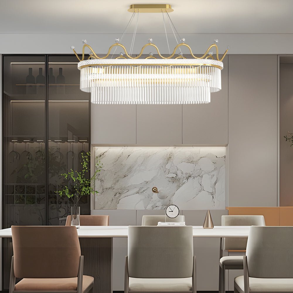 Oval Crystal Chandelier Modern Gold Pendant Light 3-Step Dimming