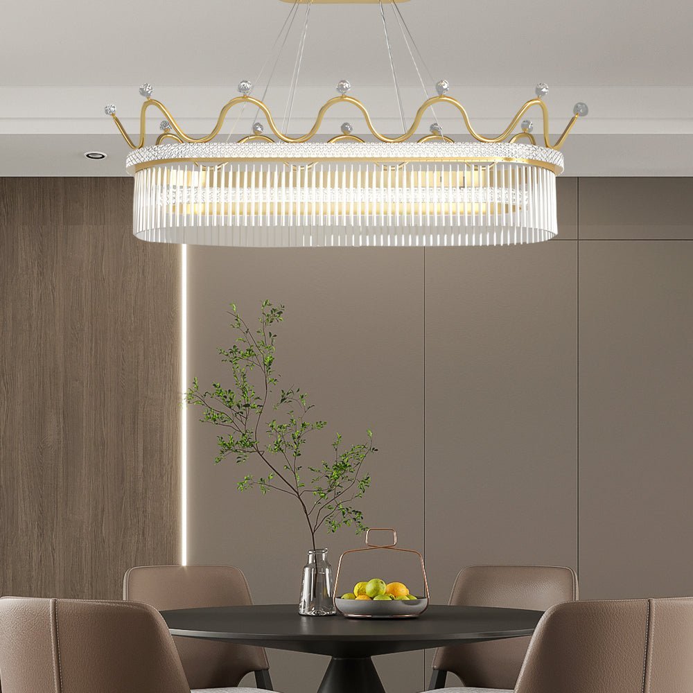 Oval Crystal Chandelier Modern Gold Pendant Light 3-Step Dimming