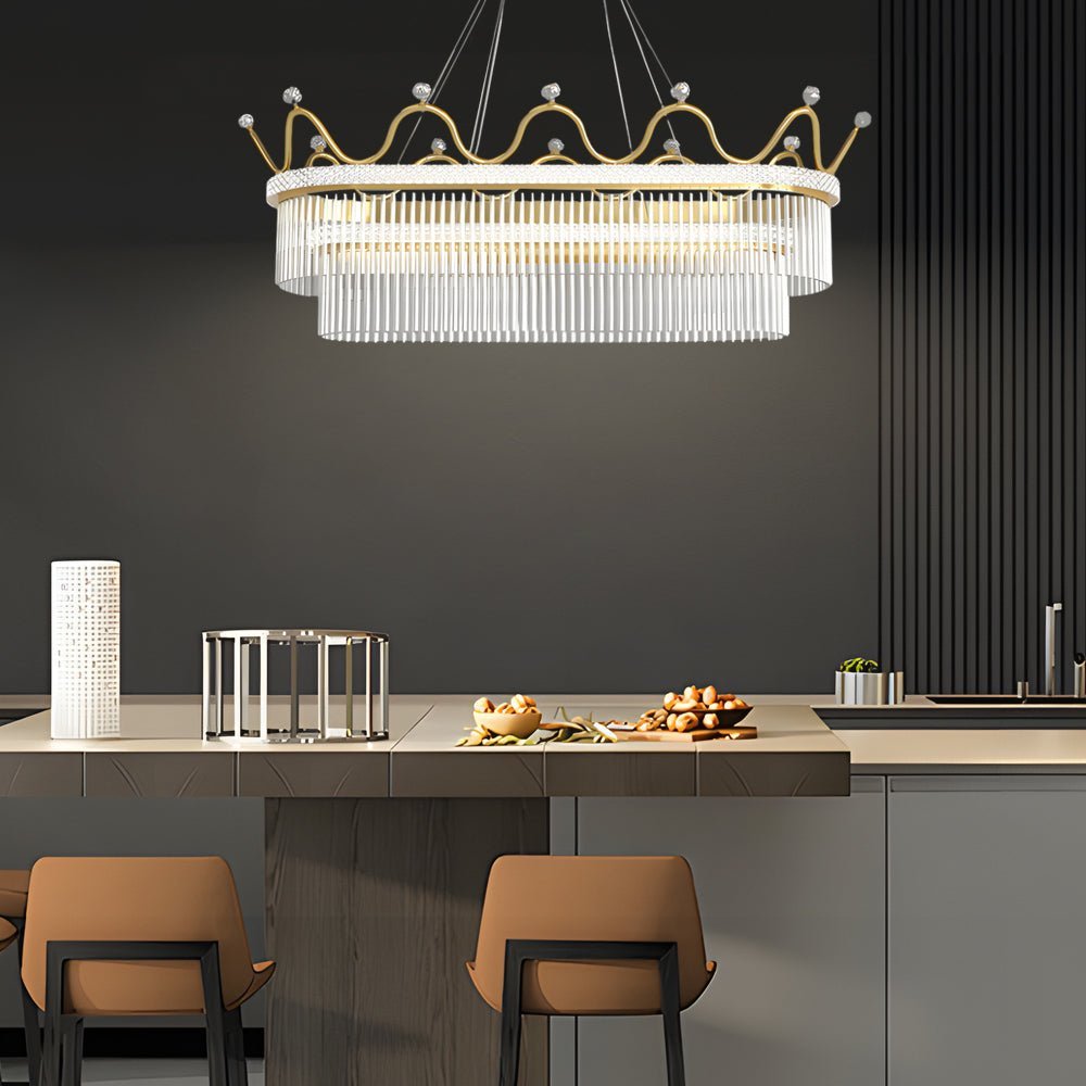 Oval Crystal Chandelier Modern Gold Pendant Light 3-Step Dimming