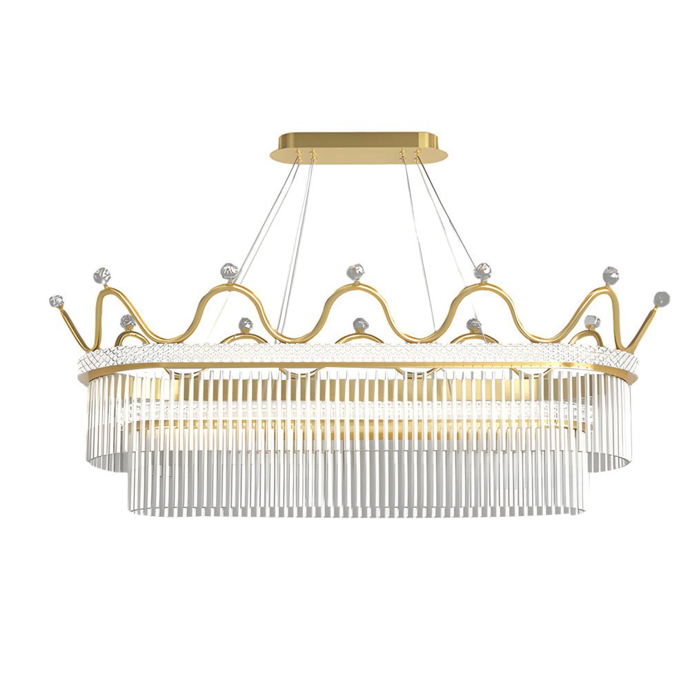 Oval Crystal Chandelier Modern Gold Pendant Light 3-Step Dimming