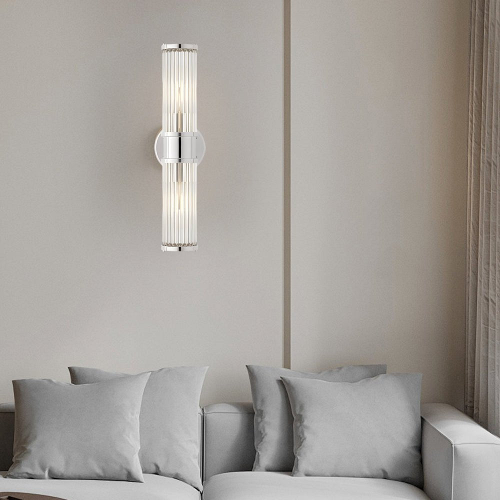Modern Wall Sconce with Fluted Glass Shade - Gold or Chrome Finish