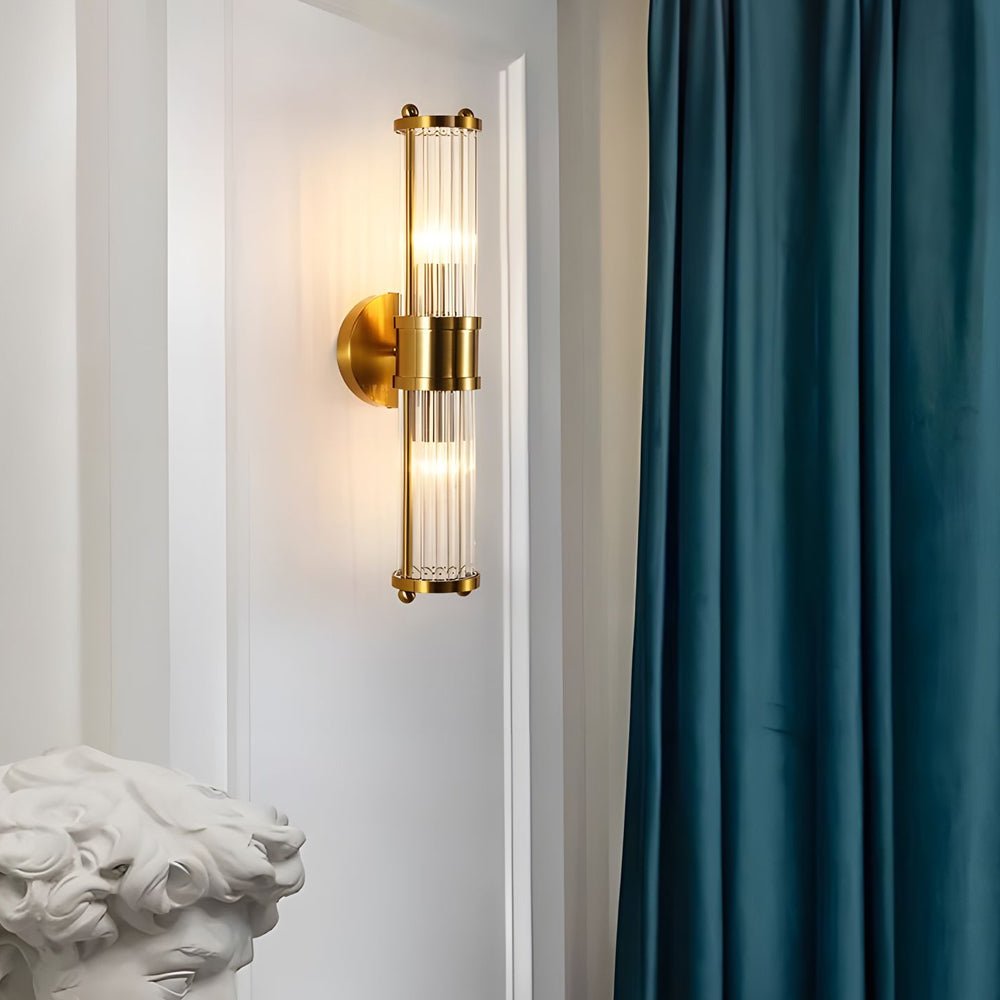 Modern Wall Sconce with Fluted Glass Shade - Gold or Chrome Finish